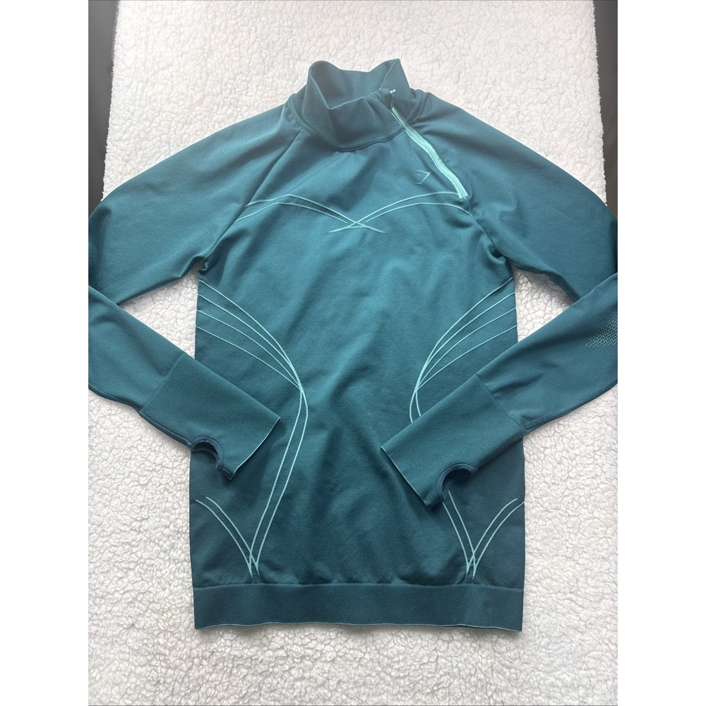 GYMSHARK Women Apex Mock Neck 1/4 Zip Pullover Stretch Seamless Small Green